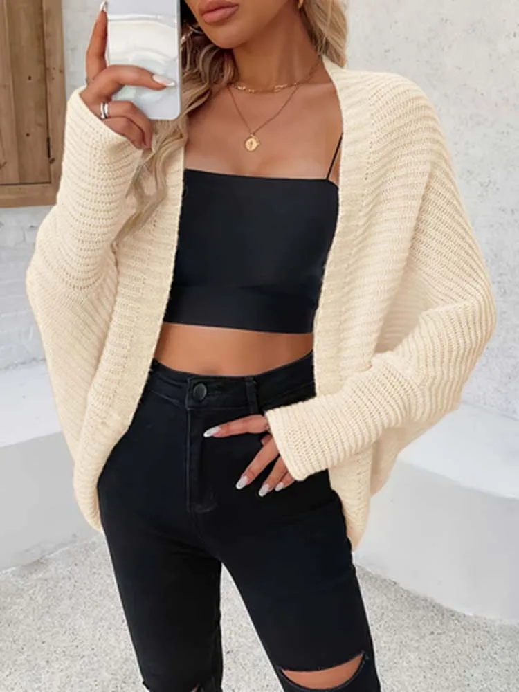 

Женский кардиган с рукавами-крылышками, шерстяное пальто, свободного кроя, повседневное, элегантное, модное и универсальное женское пальто-свитер.