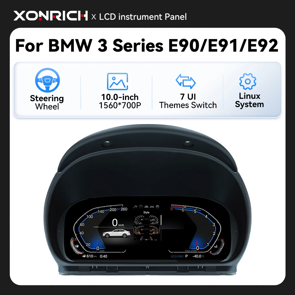 XONRICH Digitales Kombiinstrument für BMW 3er E90 E91 E92 E93 2005–2012, virtuelles Cockpit, LCD-Armaturenbrett, Tachometer