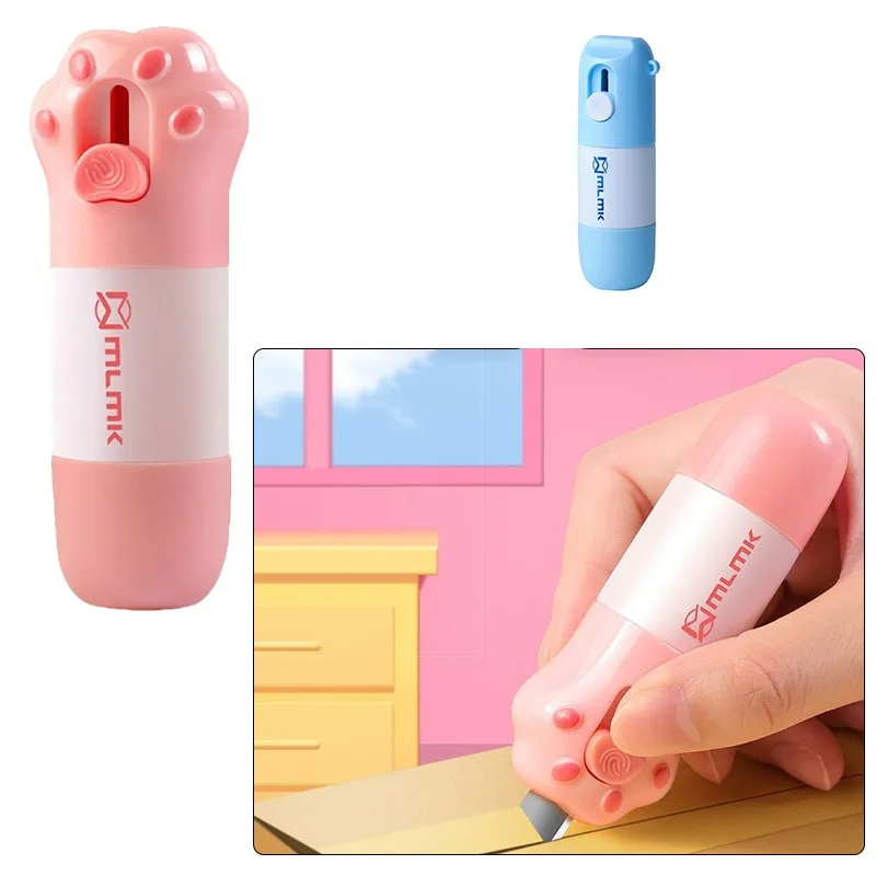 2-in-1 Cute Cat Paw Parcel Box Opener Knife and Thermal Paper Privacy Protector Correction Tool for Express Delivery