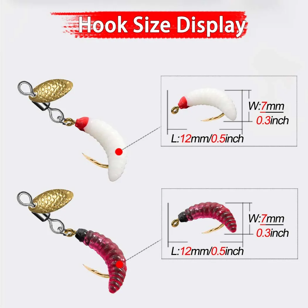 5Pcs/10Pcs Spinner Sequin Worm Bait Flies Fishing Lure Hook For Trout/Steelhead/Salmon/Bass