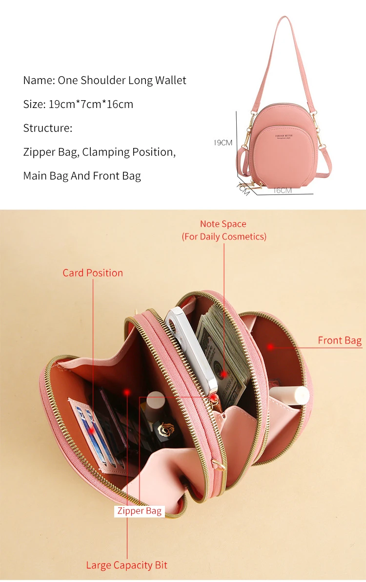 Large Capacity Lady Crossbody Cell Phone Bag Women Coin Purse Shoulder Bag Clutch Bolsas Card Holder Multifunction Zipper Wallet