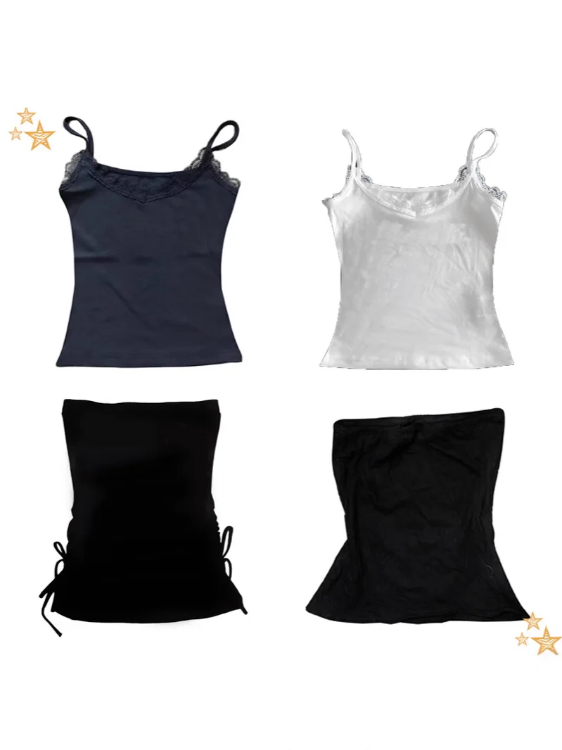Y2k Summer 2000s vintage soild color causal Sweet Harajuku sexy style Tank Top Small Fresh Beach Slim fit basic sleeveless Tops