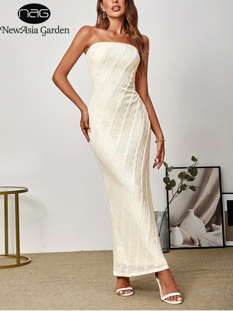 NewAsia Damen-Maxikleid, elegant, Spitze, Jacquard, Meerjungfrau, sexy, trägerlos, Abendkleid, formell, figurbetont, Cocktailparty, lange Kleider