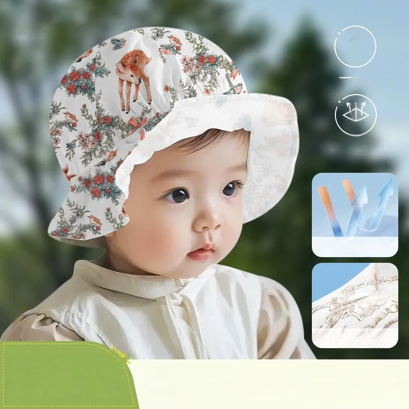 

Vintage Floral Baby Sun Hat - Spring Autumn Fisherman Hat for Kids, Wide Brim Sun Protection for Summer