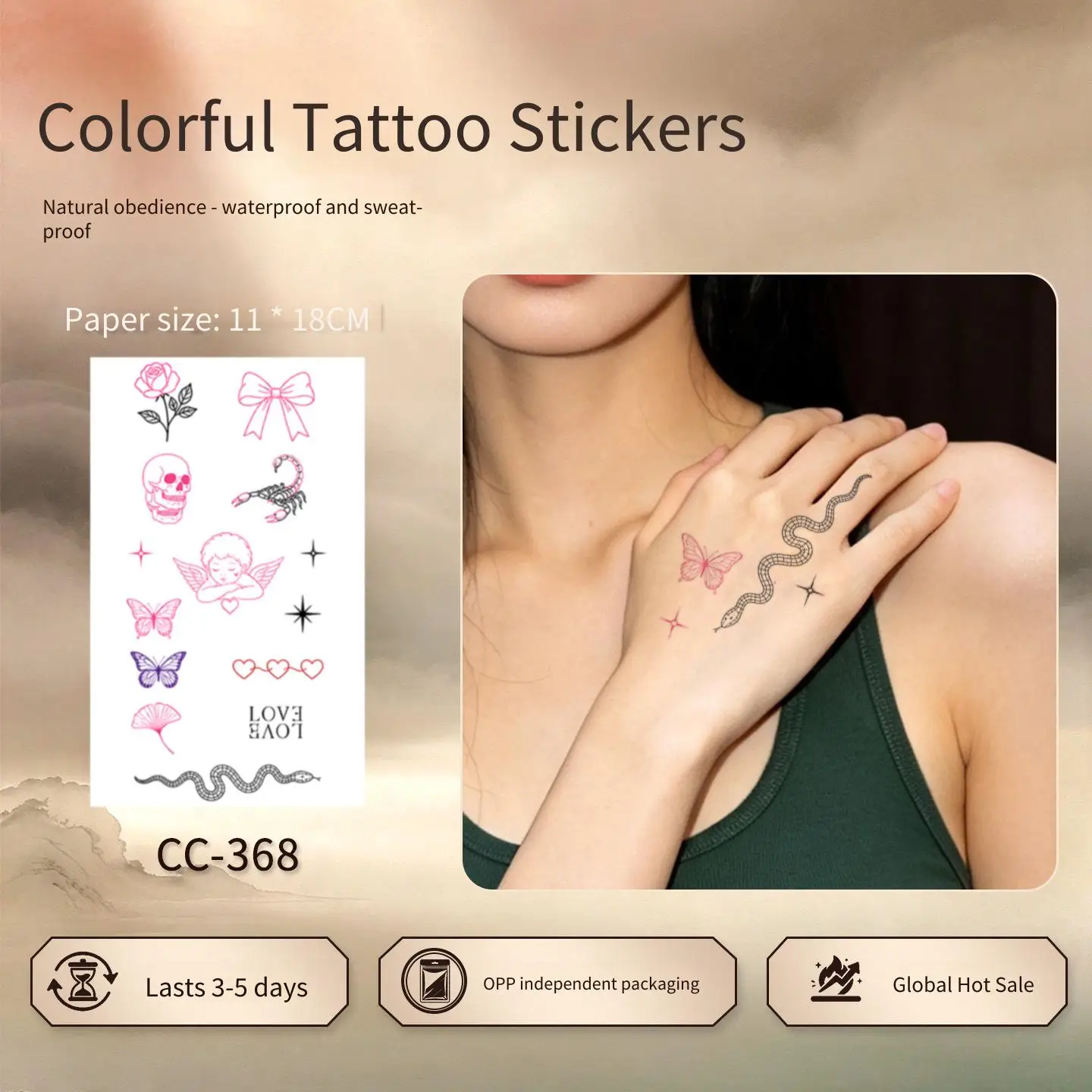 1 Sheet Per Pack Temporary Tattoo Sticker Waterproof Long Lasting Arm Collarbone for Women