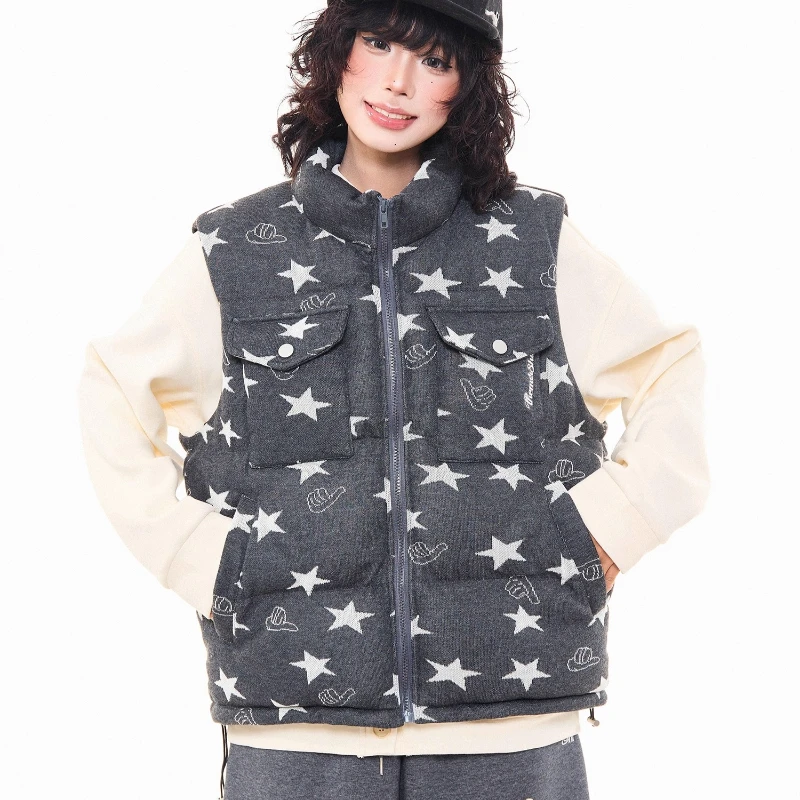 الأمريكية الرجعية ستار طباعة الوقوف طوق المرأة صدرية سترة قطن الخريف الشتاء فضفاضة زوجين تنوعا القطن سترة السيدات