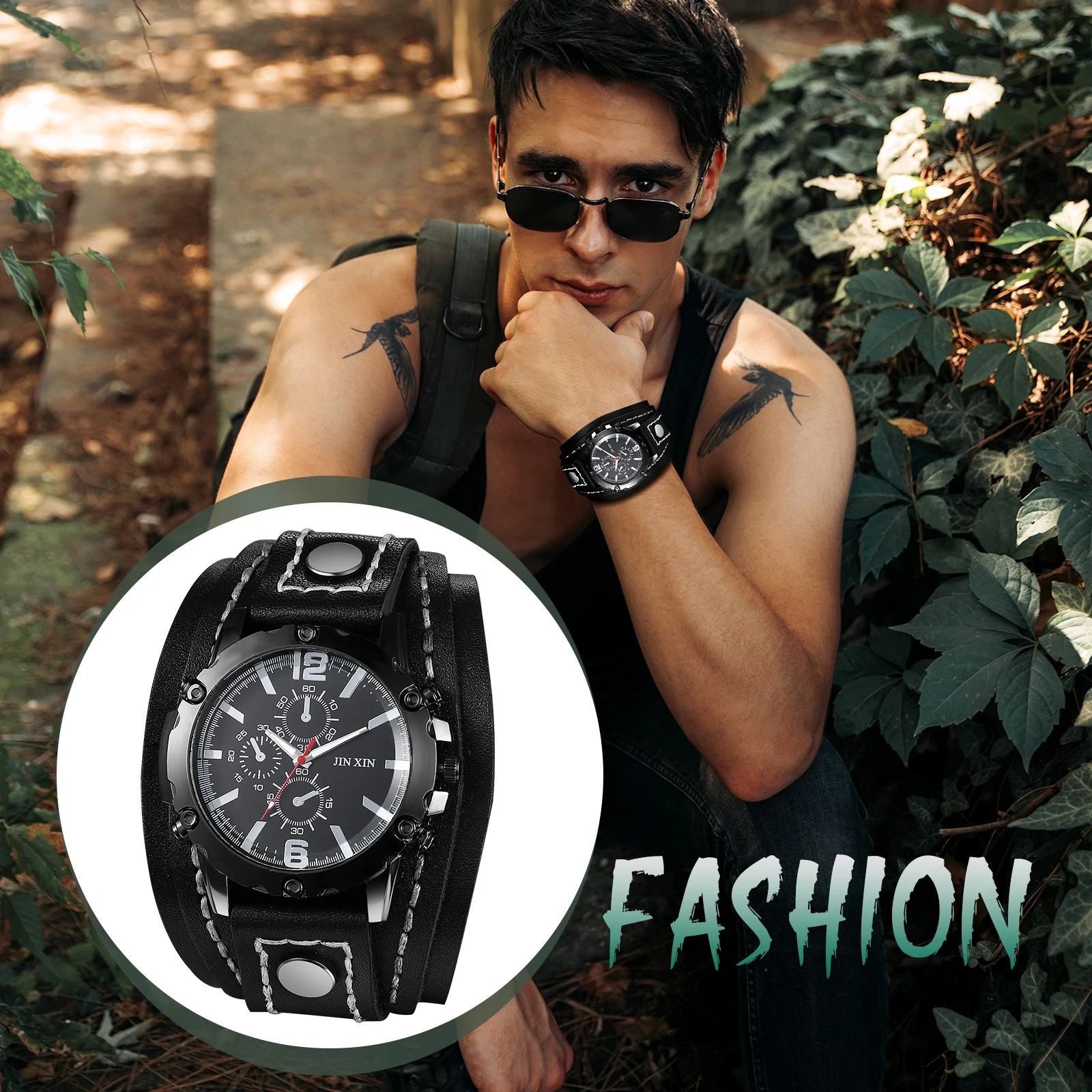 LANCARDO Punk Style Halloween Quartz Watch Bar Scale Three Eyes Decorative Dial Multi-layer Leather Watch Sports Men's Watch