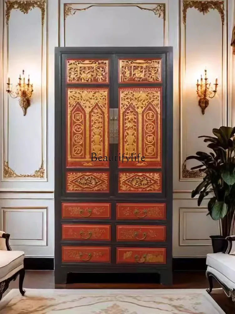 

01Ming and Qing antique old furniture solid wood locker storage paint