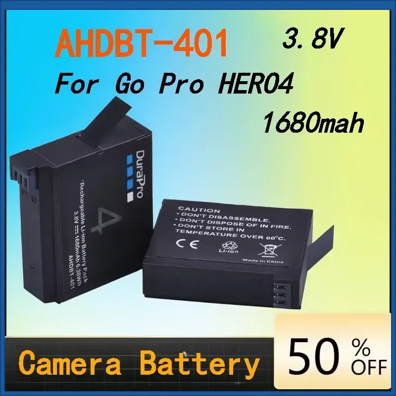 1680mAh High Capacity AHDBT-401 Battery, Long Lasting Replacement Battery for GoPro Hero 4 Hero4 Action Camera