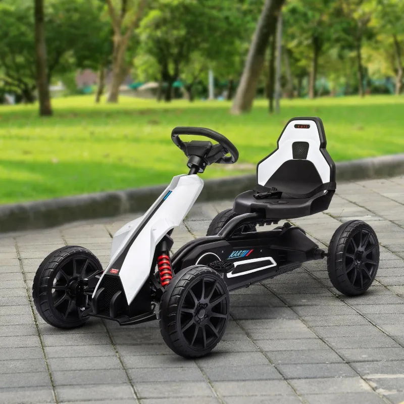 Go Kart a Pedali per Bambini 6-12 Anni con Freno a Mano, Marcia Avanti e Indietro, Sedile Regolabile, Ruote in EVA, Giocattolo da Esterno, 66 libbre