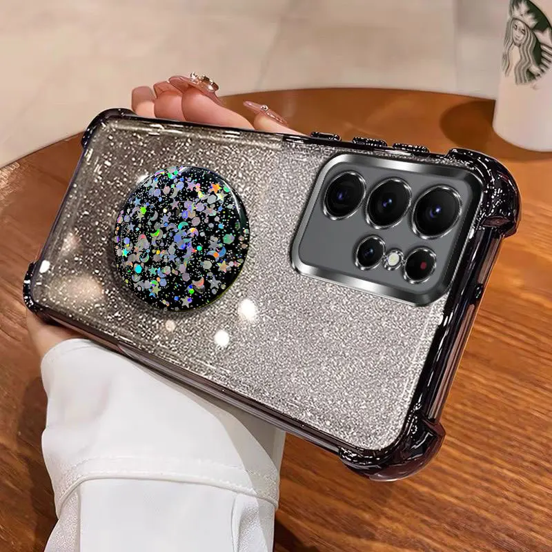 Luxury Shockproof Glitter Holder For Silicone S25ultra Ring Case For Samsung galaxy S25 Ultra edge FE With Holder Stand Cover