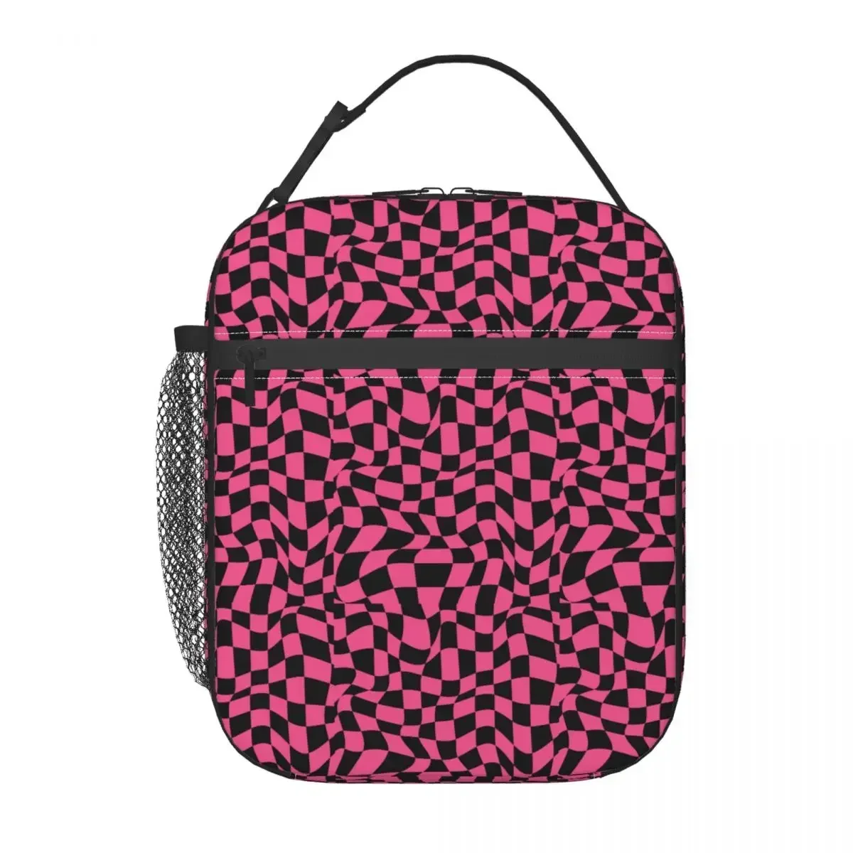 Custom Glamour Pink Trendy Y2k Checkered Pattern Insulated Lunch Bag  Waterproof Thermal Cooler Bento Box Kids School Children