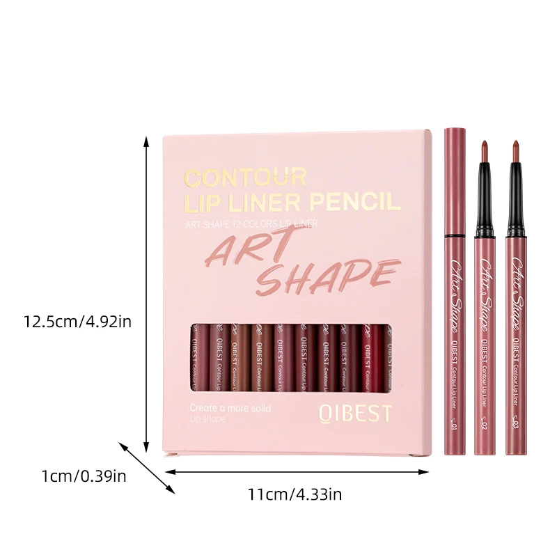 12-delig pak lipliner, duurzaam, vlekvrij, vlekvrij, niet vervagend, waterdicht en zweetbestendig, geschikt voor beginners