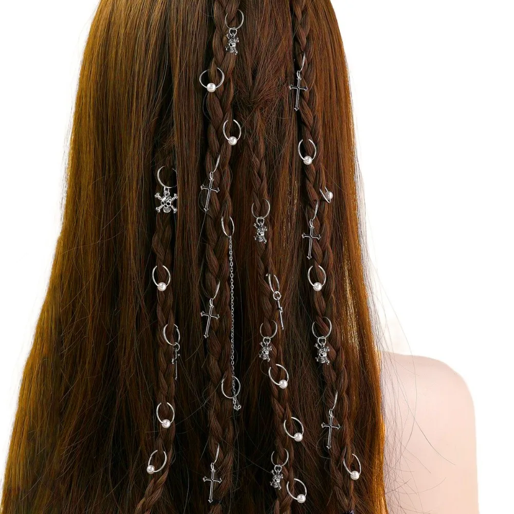 

13 шт., набор смешанных колец для волос с крестом и черепом, металлические зажимы для плетения волос, дреды, бусины, грязные косы, очаровательные трубки для косичек для волос, женские трубки