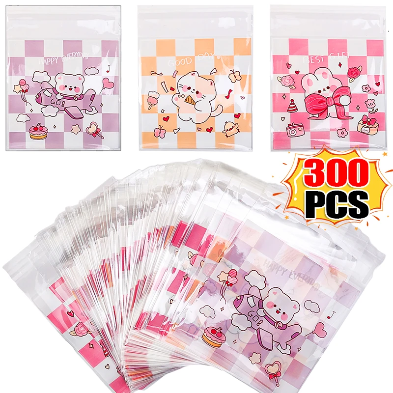 100/300pcs Cartoon Clear Self-sealing Candy Cookie Bag Easter Cellophane Treat Bags Cute Little Bear Bunny Opp Bag Party Favors