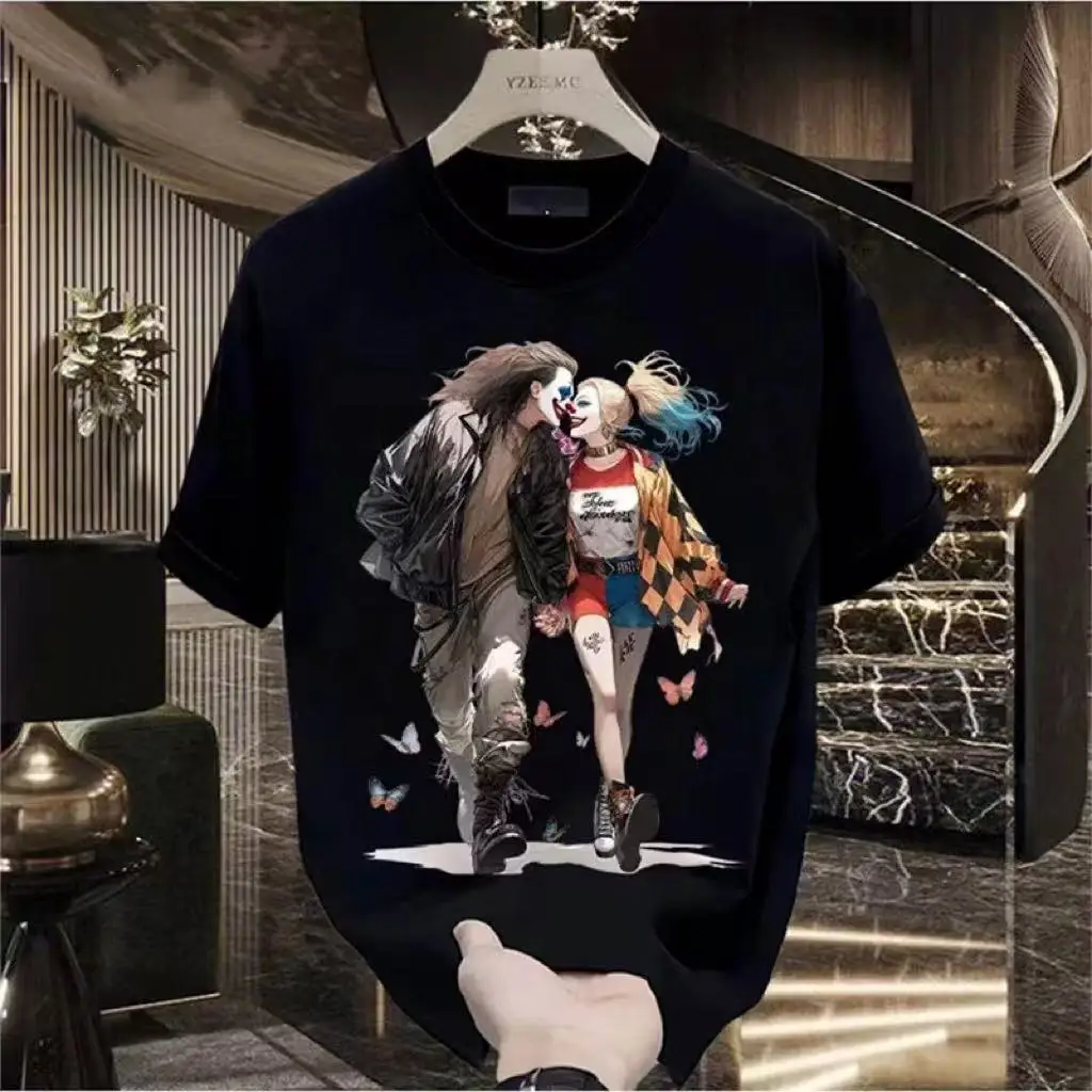 Men's Trendy Clown Print Cotton T-Shirt Short-Sleeved Casual Fit Straight Shoulder Design Spring Summer Collection.oversized vintage washed tee,heavyweight 240g cotton t-shirt, drop shoulder tee, acid wash t shirt, distressed retro tee                   .