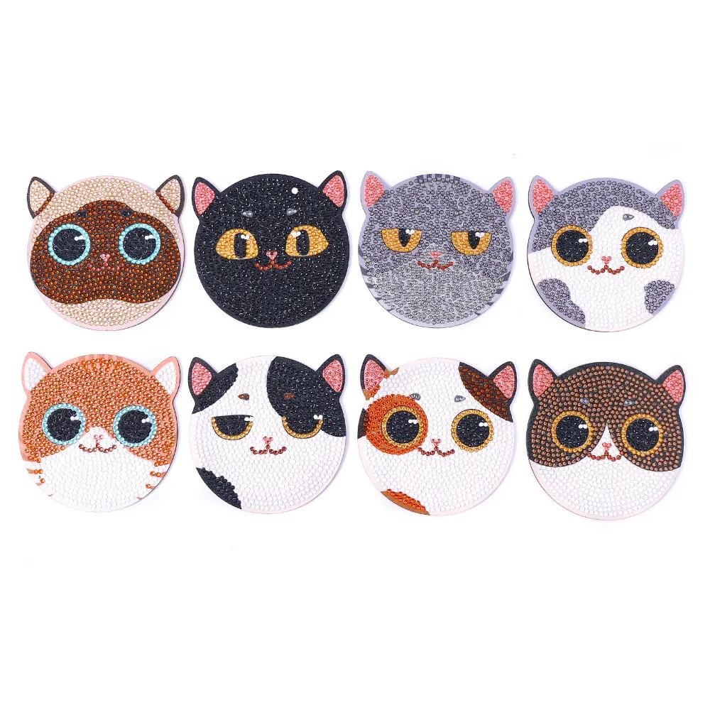 

Anti Slip DIY Diamond Painting Coasters Cartoon Colorful Diamond Art Coasters Material Pack Cute Creative DIY Cat Tablemat