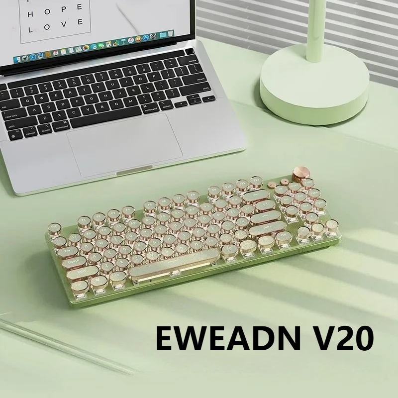 

EWEADN V20 Punk Typewriter Mechanical Key-wire LED White Backlit 104 Keys Round Keycaps separation design Gaming Keyboard