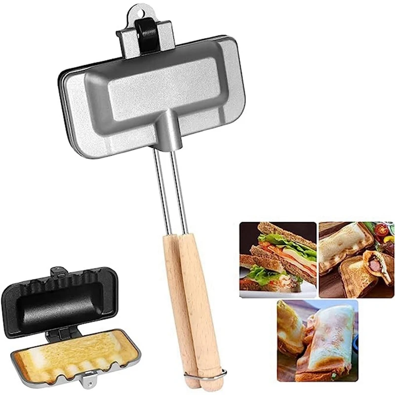 Hot Dog Toaster Double-Sided Sandwich Baking Pan Camping Frying Pan Cheese Maker Sandwich Maker Flip Pan