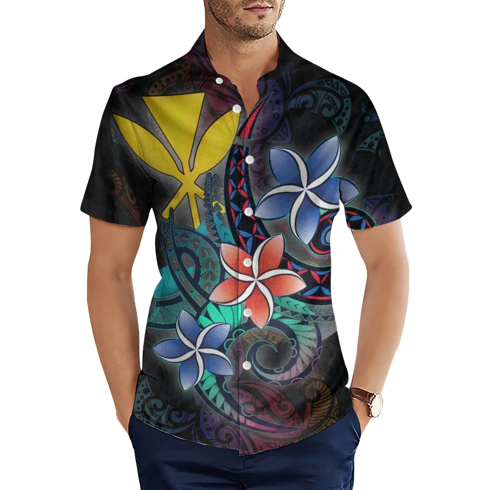 CLOOCL Men Shirts Hawaii Plumeria Flowers 3D Printed Blouses Summer Short Sleeve Single Breasted Lapel Men Shirt Casual Tops