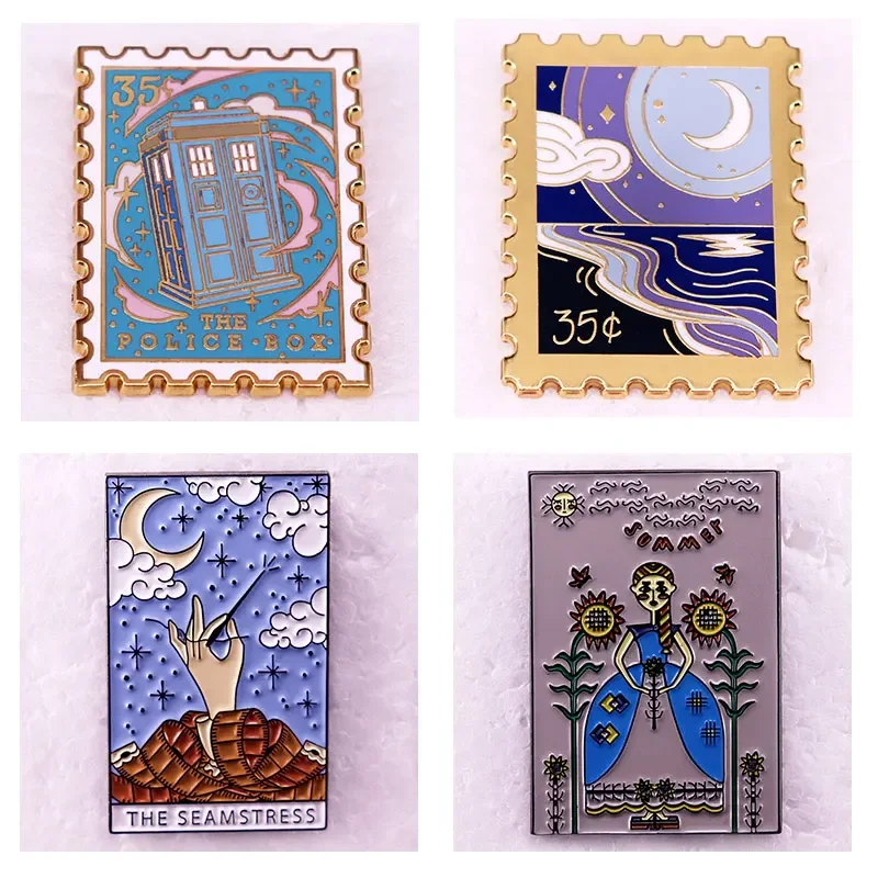 Starry Sky Stamp Metal Enamel Pins Seamstress Tarot Lapel Badge Hoodie Backpack Hat Brooch Decorative Accessories Fans Gifts