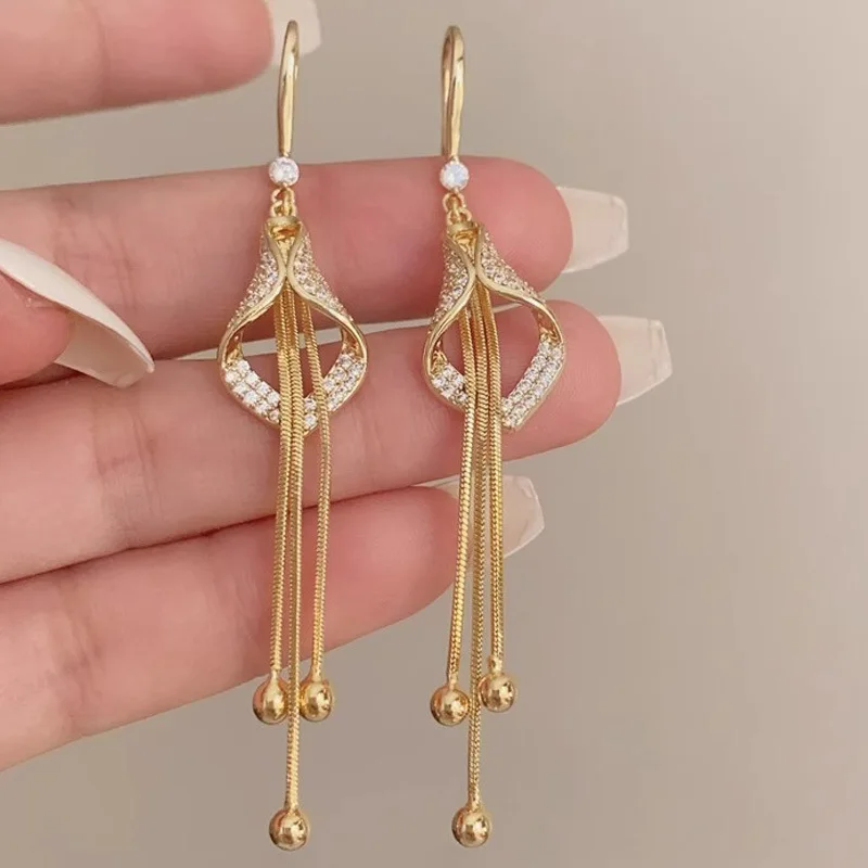 Luxury Rhinestone Long Tassel Earrings for Exquisite Women Flower Dangle Earring Bridal Wedding Party Jewelry Accessories Gifts