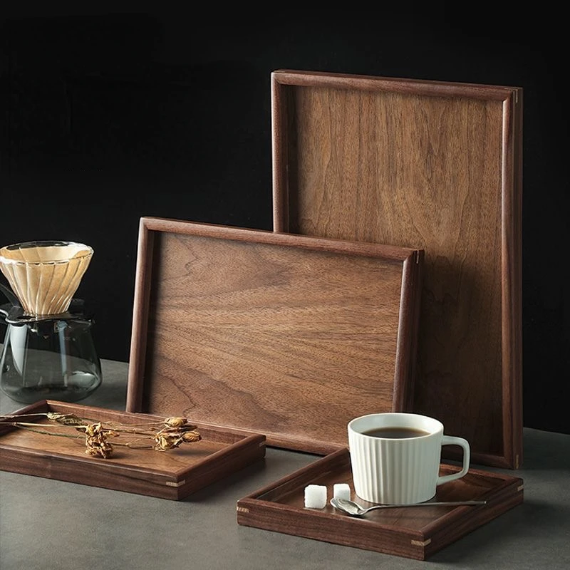 Scandinavian Black Walnut Wood Tray Rectangular Household Tea Tray Fruit Plate High Value Wood Dinner Plate