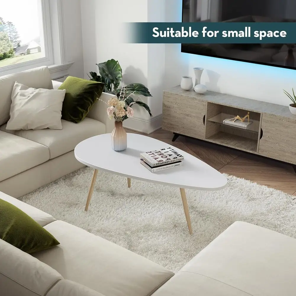White Oval Modern Coffee Table for Living Room, Compact Design, Easy Assembly, 22.2 Diameter x 42.5 Length x 17.1 Height