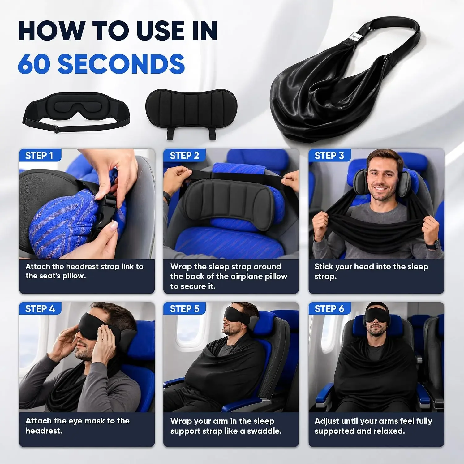 3-in-1 Verstellbare Augenmaske, Schlafunterstützungssystem für Flugzeuge, Reisekissen, Mehrzweck-Büro- und Heimkissen für Reisen – Detail 5