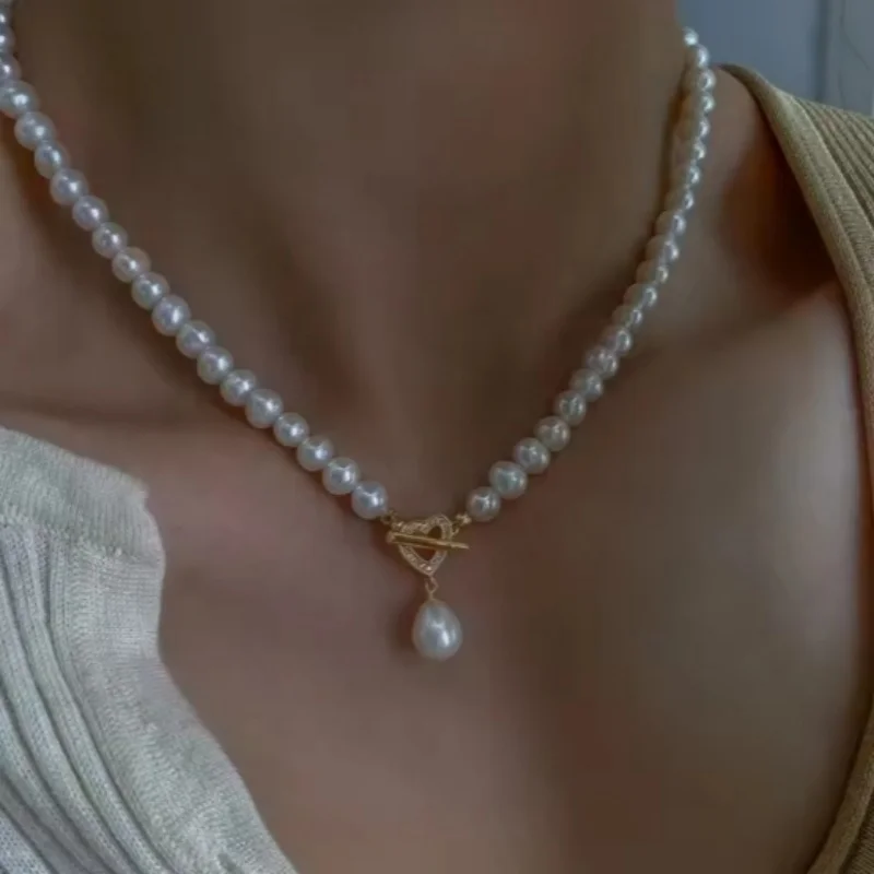 Classic Huge 8-9mm Natural White Pearl Necklace 45cm 50cm 55cm 60cm Elegant Jewelry Accessory