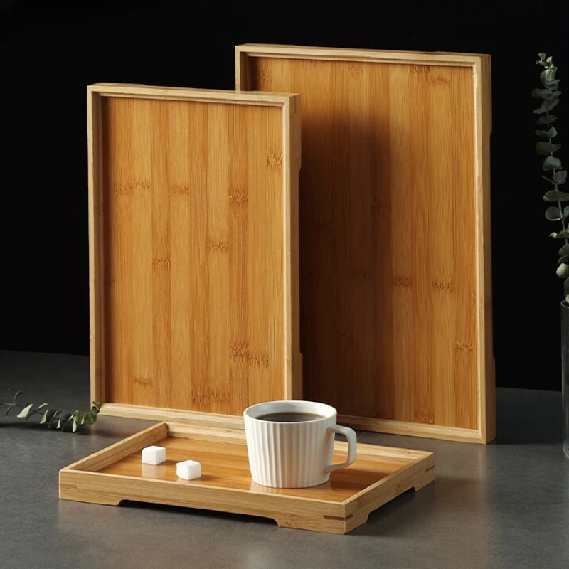 Japanese Bamboo Wooden Tray Rectangular Service Tray Bread Dinner Plate Kitchen Tableware Storage with Handle Wooden Tea Tray