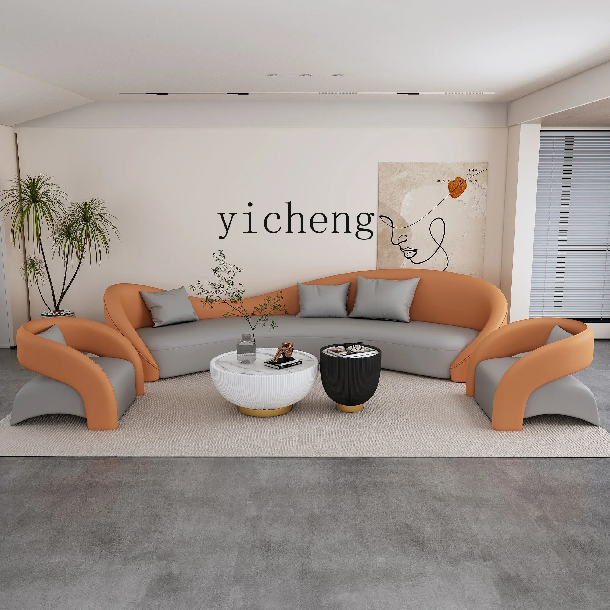 Wohnzimmer-Stoffsofa, schlichtes, kreatives, geschwungenes Sofa für Schönheitssalon, Ruhebereich, Hotelrezeption