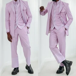 Özel boyut 3 adet (blazer yelek pantolon) erkekler Suits pembe Groomsmen setleri High End damat doruğa yaka özel durum