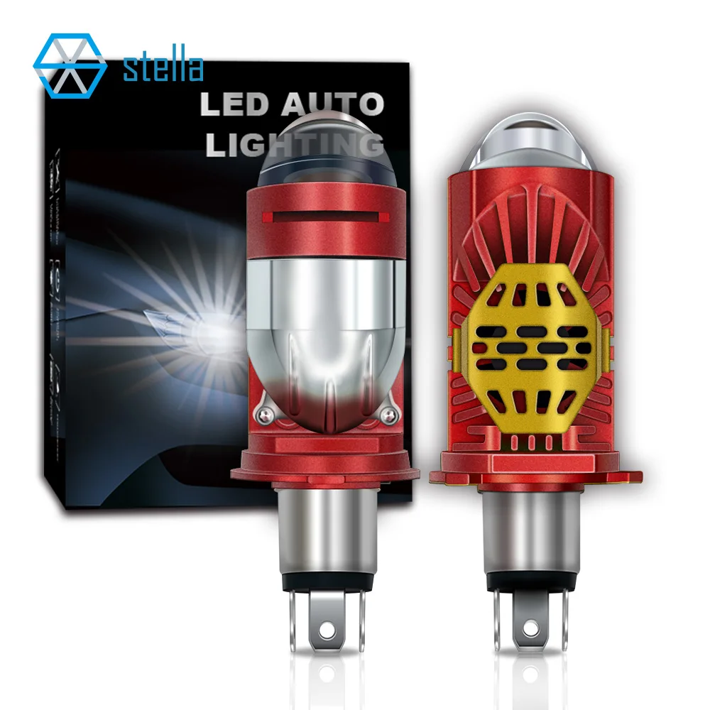 Stella 8-90V Double Mini Lens LED Projector Headlight Bulb H4/9003/HB2 for Motorcycle/Car 110W 14000LM Easy Install Fan Cooling