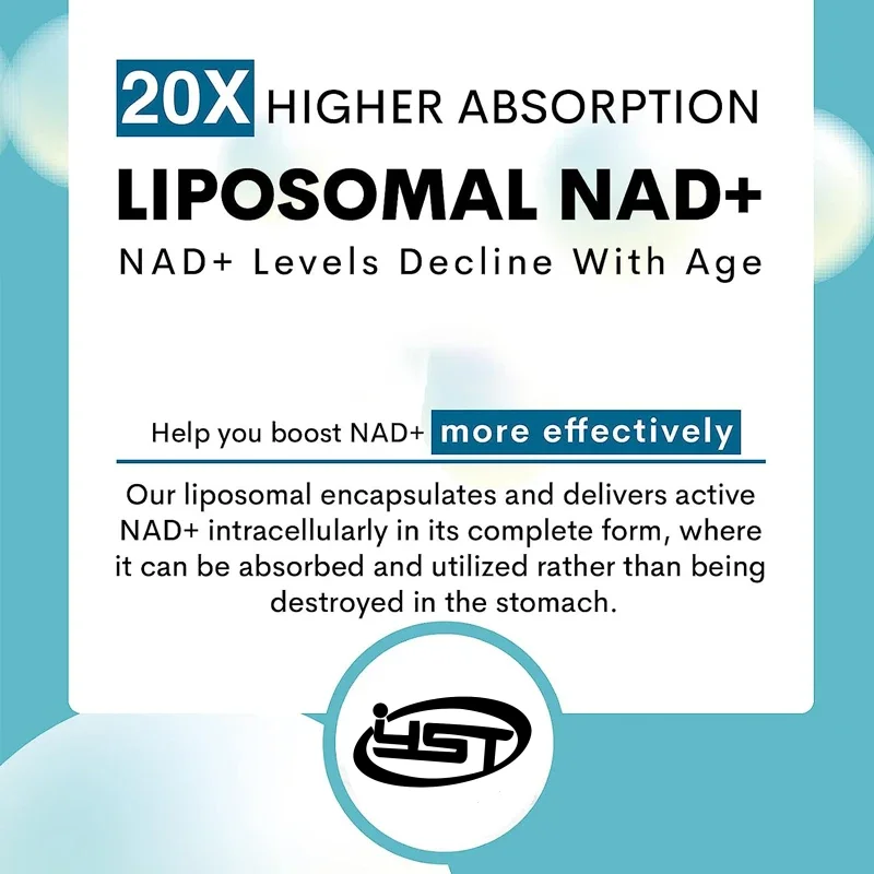 Liposome pure NAD+supplement 1000mg, highest NAD Pontcy high absorption energy and DNA repair anti-aging 60 soft capsules