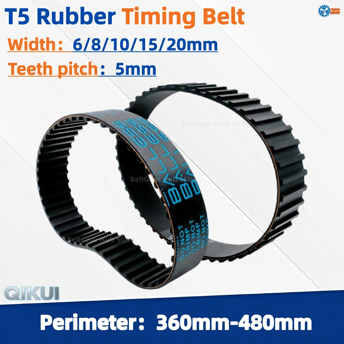 T5 Type Closed Loop Rubber Timing Belt Perimeter 360 365 370 375 385 390 395 400 480mm Width 6-20mm CNC Drive Transmission Belt
