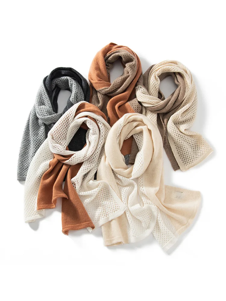 Spring 100% Cashmere Scarf Openwork 2 Tones Patchwork Scarves Shawl Cashmere Women Must Have Light Outer Wraps Autumn 160*35cm