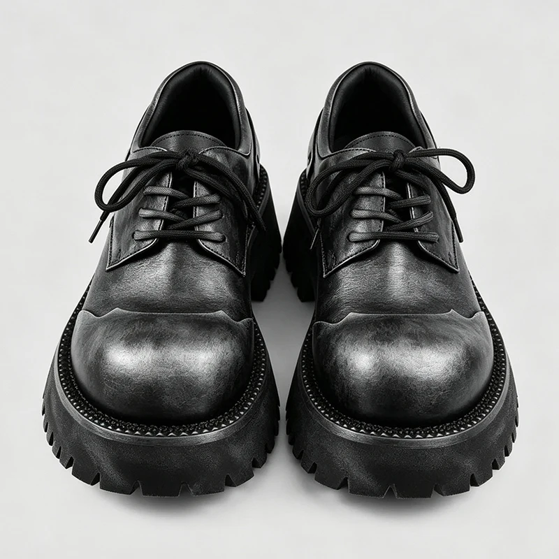 italian brand designer distressed leather shoes for men fashion lace-up derby shoe big toe platform sneakers trendy footwear man