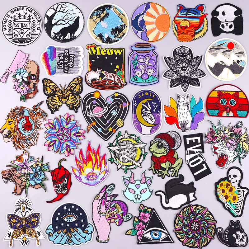 Flower Skull Patch Iron On Patches For Clothing Thermoadhesive Patches On Clothes DIY Cartoon/Mushroom Sewing Embroidery Patch