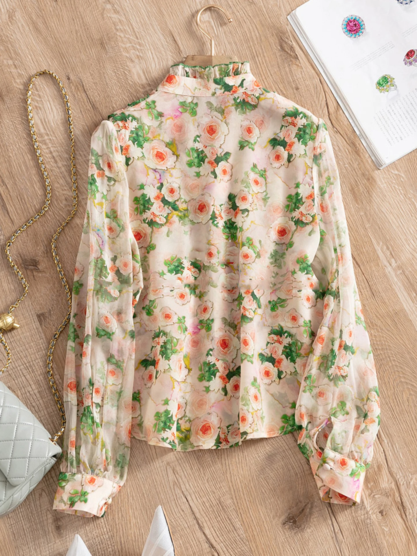 

Slimming Effectiven Luxury irt Loose Long Sve Wooden Ear Faion Sle Korean Version Straight Tube Silken Top