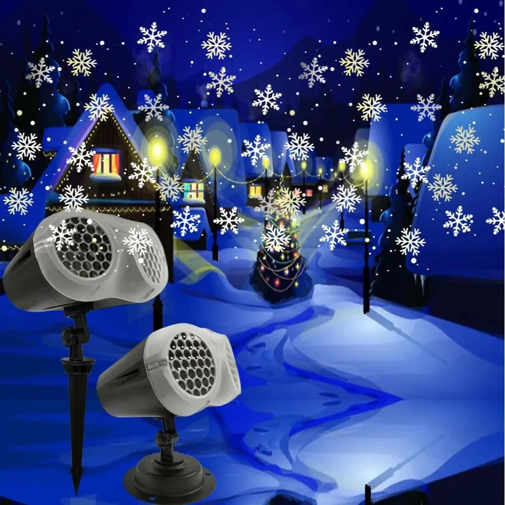 LED Christmas Snowflake Dual Cylinder Laser Light Snowfall Projector Moving Snow Outdoor Garden LED Laser Projector Lamp for New