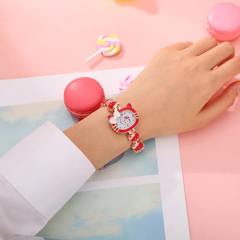 Sanrio Hello Kitty Women Girls Watch Kids Casual  Cartoon Electronic Quartz Watches Pink Fashion WristWatch Cute Children Gifts