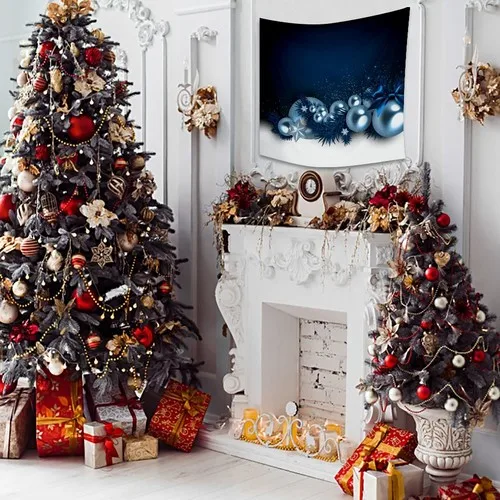 Henge Christmas Balls Christmas Decorations Pine Branches Blue Laci Wall Curtain-Wall Cover image 2