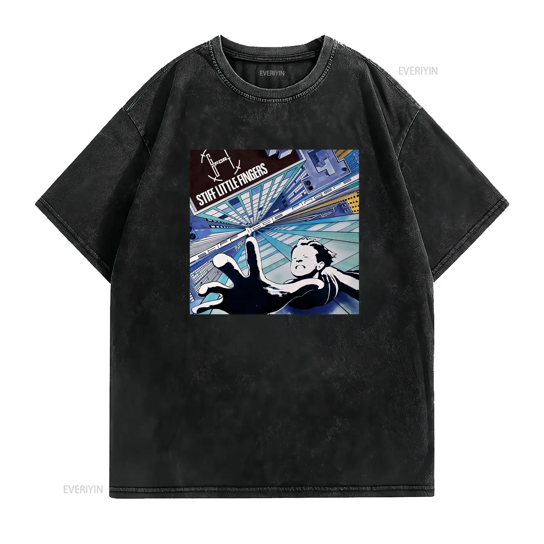 Best Seller STIFF LITTLE FINGERS Classic Mens Black T Shirt Size S 5XL vintage Washed Casual Stretched homme Breathable