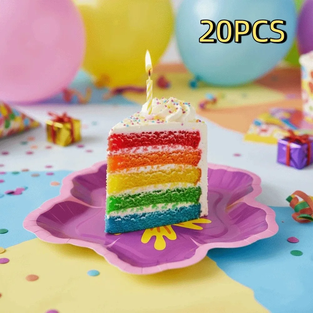 20PCS Paper Hibiscus Flower Shaped Plates Colorful Waterproof Cake Paper Plates Thickened Disposable Party Plate