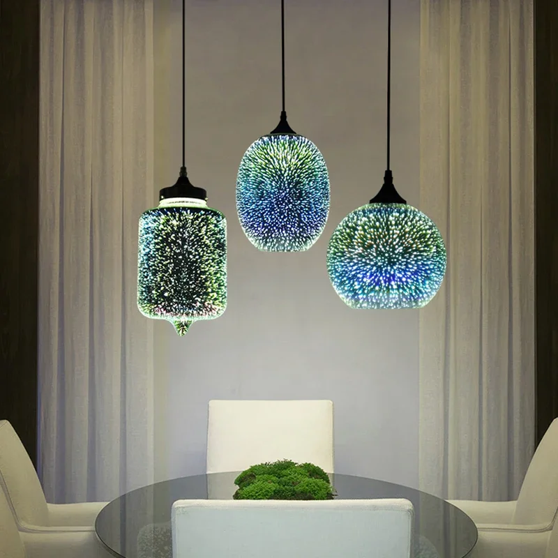 Imagem -02 - Modern 3d Glass Fireworks Pendant Lamps Lâmpadas Suspensas Simples para Sala de Jantar Luz do Céu Estrelado a Laser e Sombra