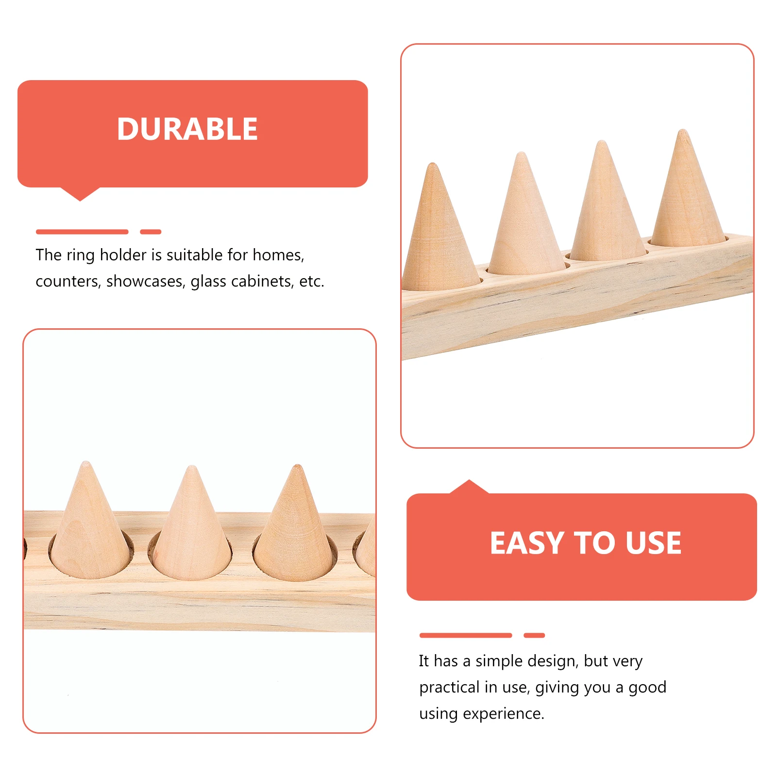 

Wooden Ring Display Stand Conical Jewelry Holder for Home Counters Simple Design Natural Organizer Ample Storage Space Easy