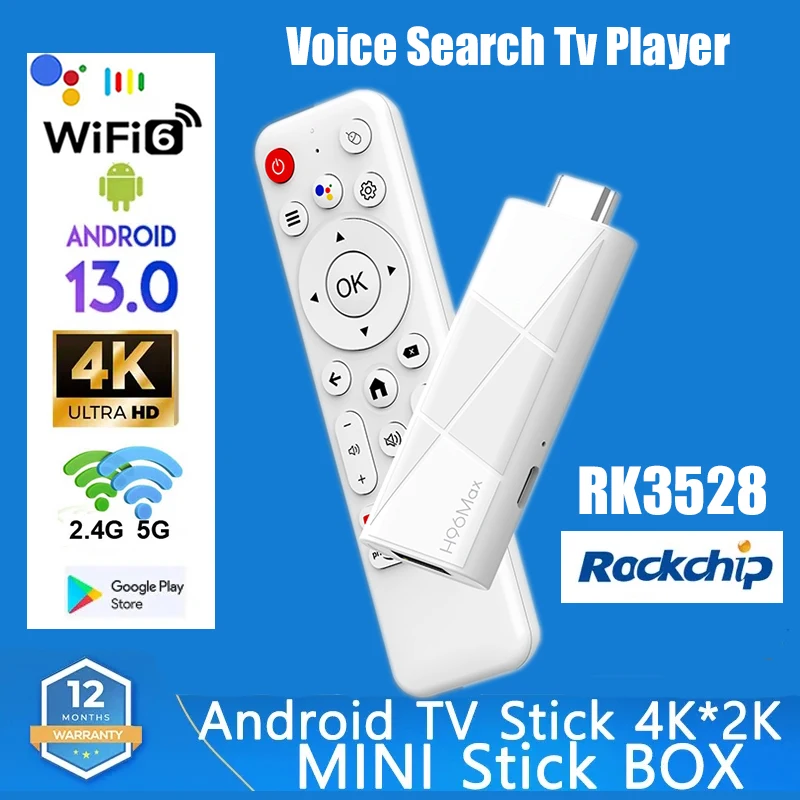 Smart TV Stick avec commande vocale intégrée, H96Max M3, Android 13, RK3528, 8K, WiFi 6, Android TV Box, 2 Go, 16 Go, OTA, BTpig, Mini PC