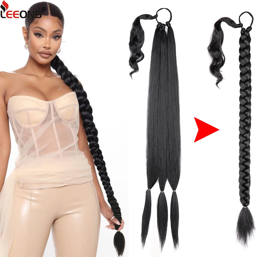 Long Braided Ponytail Extension With Hair Tie Kinky Straight Wrap Around Hair Ponytail Synthetic Hair Piece For Women 26 36 Inch