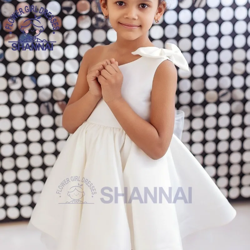 Vestido branco de um ombro para menina, vestido de casamento infantil, dama de honra, festa de aniversário, primeira comunhão, florista